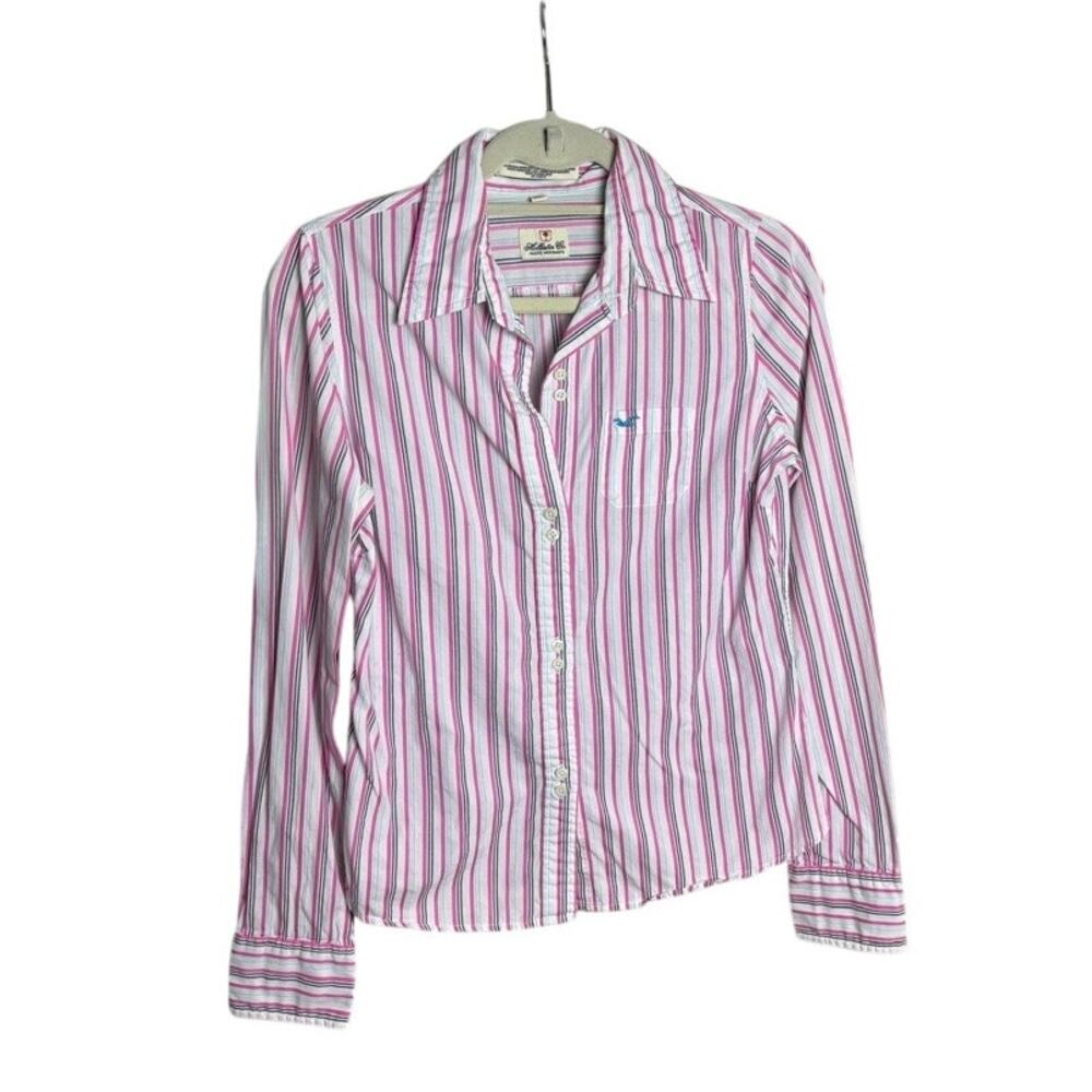 Vintage Hollister Pink‎ Striped Button Up Shirt Preppy 2000s Era M